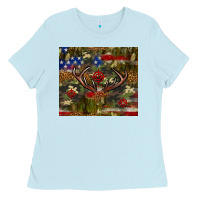 Baby Blue Hunting leopard USA flag tumbler 4th of july Ladies Tee - Neo Western
