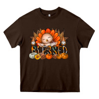 Chocolate Brown Thanksgiving Turkey Pumpkin Blessed Heavy Core Tee - CowhideDigitalArt