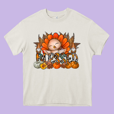 Thanksgiving Turkey Pumpkin Blessed Heavy Core Tee Designed By Cowhidedigitalart