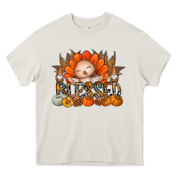 Cream Thanksgiving Turkey Pumpkin Blessed Heavy Core Tee - CowhideDigitalArt