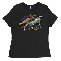 Black just a girl who loves turtles Ladies Tee - SublimationCraftShop