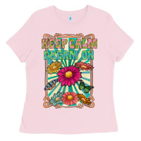 Bubblegum Pink keep calm dream on Ladies Tee - CowhideDigitalArt