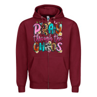 Burgundy pray through the chaos Zipper Hoodie - Artiststas
