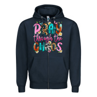 Navy pray through the chaos Zipper Hoodie - Artiststas