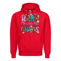 Red pray through the chaos Zipper Hoodie - Artiststas