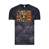 Cloud Black american flag sunflowers highland cow turquoise background Vintage Tee - Jasminsmagicworld