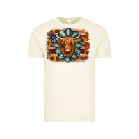 Vintage Arctic american flag sunflowers highland cow turquoise background Vintage Tee - Jasminsmagicworld
