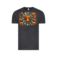 Vintage Black american flag sunflowers highland cow turquoise background Vintage Tee - Jasminsmagicworld