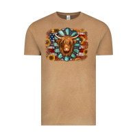 Vintage Camel american flag sunflowers highland cow turquoise background Vintage Tee - Jasminsmagicworld