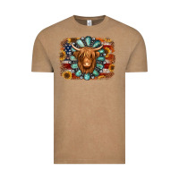 Vintage Coffee american flag sunflowers highland cow turquoise background Vintage Tee - Jasminsmagicworld