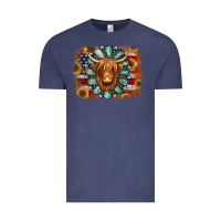 Vintage Denim american flag sunflowers highland cow turquoise background Vintage Tee - Jasminsmagicworld