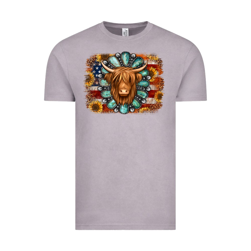 American Flag Sunflowers Highland Cow Turquoise Background Vintage Tee by Jasminsmagicworld | Teevron
