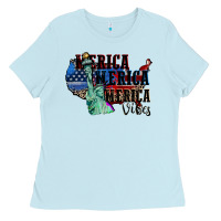 Baby Blue Merica Merica Merica vibes 4th of july Ladies Tee - CowGirlArtShop