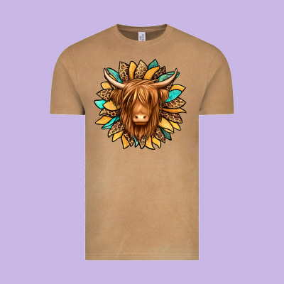 Highland Cow Turquoise Sunflower Vintage Tee Designed By Jasminsmagicworld