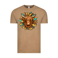 Vintage Coffee highland cow turquoise sunflower Vintage Tee - Jasminsmagicworld