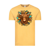 Vintage Mustard highland cow turquoise sunflower Vintage Tee - Jasminsmagicworld