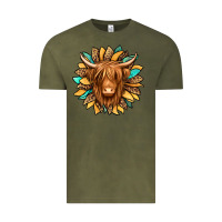Vintage Olive highland cow turquoise sunflower Vintage Tee - Jasminsmagicworld