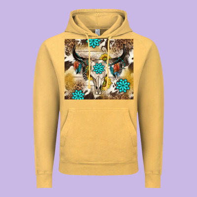 Cowhide Leopard Bull Skull Gemstone Vintage Hoodie Designed By Nancycooperartshop