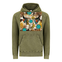 Vintage Olive cowhide leopard bull skull gemstone Vintage Hoodie - NancyCooperArtShop