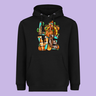Love Turkey Thanksgiving Heavyweight Hoodie Designed By Texasbilliewilder