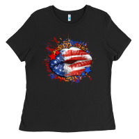 Black Leopard American flag lips Ladies Tee - Neo Western