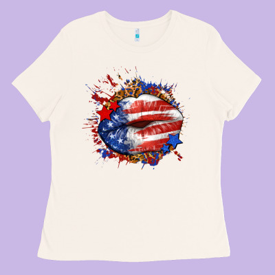 Leopard American Flag Lips Ladies Tee Designed By Neo Western