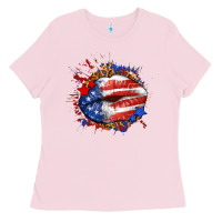 Bubblegum Pink Leopard American flag lips Ladies Tee - Neo Western