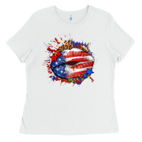 White Leopard American flag lips Ladies Tee - Neo Western