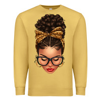 Antique Gold Light skin afro messy bun leopard bow Premium Sweatshirt - texasbilliewilder