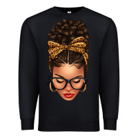 Black Light skin afro messy bun leopard bow Premium Sweatshirt - texasbilliewilder