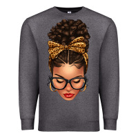 Charcoal Heather Light skin afro messy bun leopard bow Premium Sweatshirt - texasbilliewilder