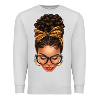 Dove Grey Light skin afro messy bun leopard bow Premium Sweatshirt - texasbilliewilder