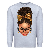 Heather Grey Light skin afro messy bun leopard bow Premium Sweatshirt - texasbilliewilder