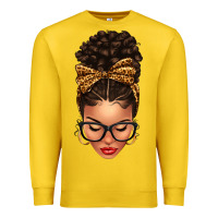 Lemon Light skin afro messy bun leopard bow Premium Sweatshirt - texasbilliewilder
