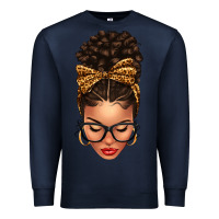 Navy Light skin afro messy bun leopard bow Premium Sweatshirt - texasbilliewilder