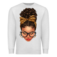 Oatmeal Heather Light skin afro messy bun leopard bow Premium Sweatshirt - texasbilliewilder