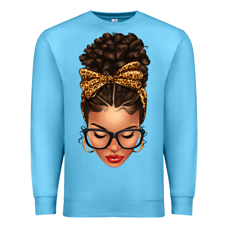 Light Skin Afro Messy Bun Leopard Bow Premium Sweatshirt by texasbilliewilder | Teevron