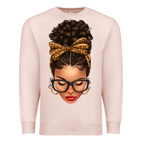 Pale Pink Light skin afro messy bun leopard bow Premium Sweatshirt - texasbilliewilder