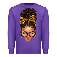 Purple Light skin afro messy bun leopard bow Premium Sweatshirt - texasbilliewilder