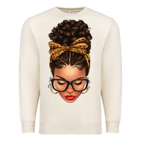 Sandshell Light skin afro messy bun leopard bow Premium Sweatshirt - texasbilliewilder