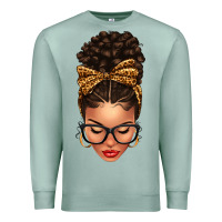 Seafoam Light skin afro messy bun leopard bow Premium Sweatshirt - texasbilliewilder