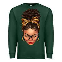 Sports Green Light skin afro messy bun leopard bow Premium Sweatshirt - texasbilliewilder
