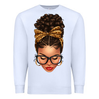 White Light skin afro messy bun leopard bow Premium Sweatshirt - texasbilliewilder
