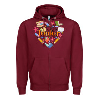Burgundy teacher heart Zipper Hoodie - Artiststas