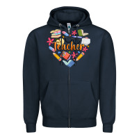 Navy teacher heart Zipper Hoodie - Artiststas