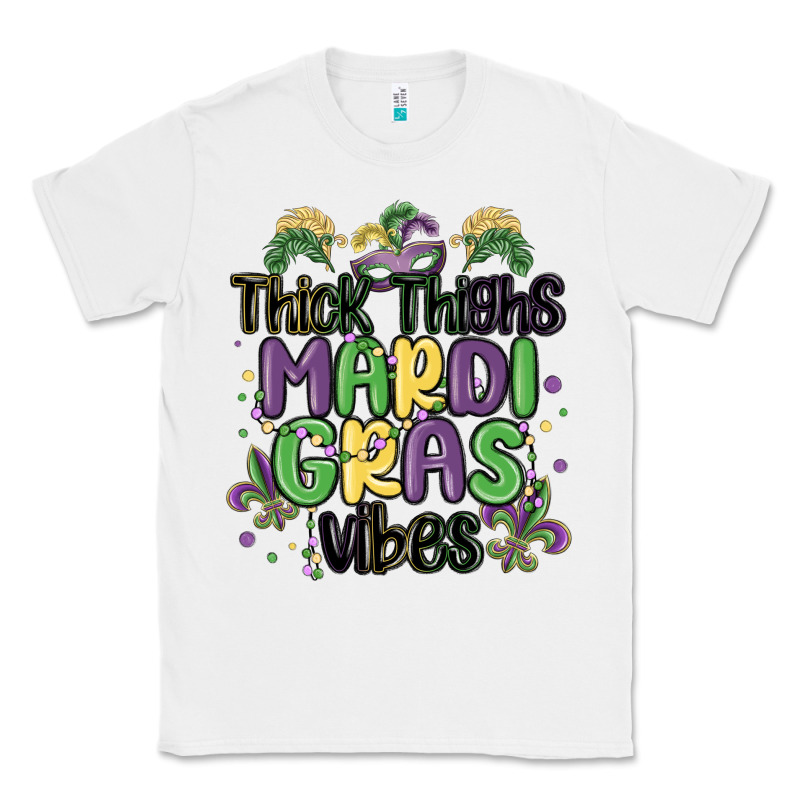 Thick Thighs Mardi Gras Vibes Classic Tee by MaliasSmallBusiness | Teevron