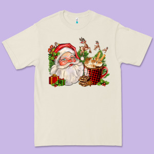 Santa And Hot Cocoa Cup Premium Tee Designed By Fadigitalartstudio