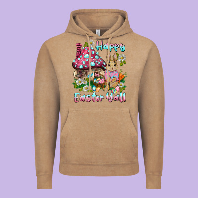 Happy Easter Y'all Rabbit Vintage Hoodie Designed By Barkaloodesign
