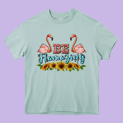 Be Flamezing Flamingo Heavy Core Tee Designed By Barkaloodesign