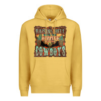 Antique Gold Raising hell with the hippies and the cowboys Premium Hoodie - HowdyJamesFarm